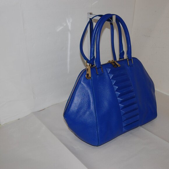 ❤️ Kristina George Izabelle Blue Leather Satchel Hand Bag Purse Shoulder Bag - Picture 3 of 11
